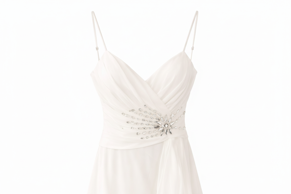 Détail du bustier et ceinture strass