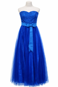 Robe Bustier Dentelle & Voile bleu - Taille L